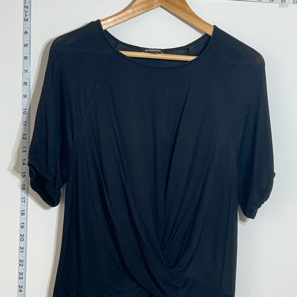 Express Black Short Sleeve Relaxed Blouse with Tie Front